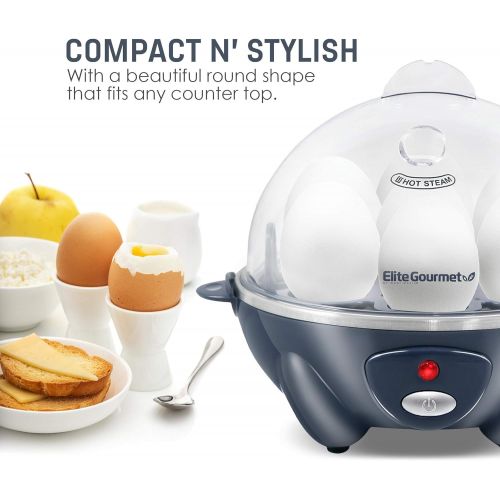  Elite Gourmet EGC007BG Rapid Egg Cooker, 7 Easy-To-Peel, Hard, Medium, Soft Boiled Eggs, Poacher, Omelet Maker, Auto Shut-Off, Alarm, 16-Recipe Booklet, BPA-Free, Slate Blue