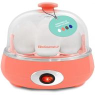 Elite Gourmet EGC007C Rapid Egg Cooker, 7 Easy-To-Peel, Hard, Medium, Soft Boiled Eggs, Poacher, Omelet Maker, Auto Shut-Off, Alarm, 16-Recipe Booklet, BPA-Free, Coral