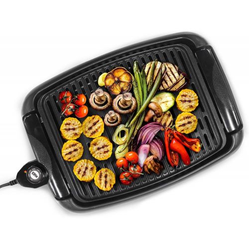  [아마존베스트]Elite Gourmet Maxi-Matic EGL-3450 Indoor Electric BBQ Grill Nonstick Surface Adjustable Temperature Fast Heat Up Ideal For Low-Fat Meals, Dishwasher Safe, 13, Black