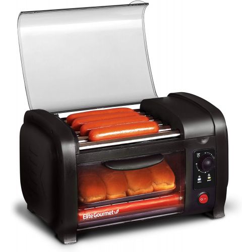  [아마존베스트]Elite Gourmet EHD-051B Hot Dog Toaster Oven, 30-Min Timer, Stainless Steel Heat Rollers Bake & Crumb Tray, World Series Baseball, 4 Bun Capacity, Black