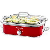 [아마존베스트]Elite Gourmet MST-5240 Casserole Crock Slow Cooker, Locking Lid Adjustable Temperature Keep Warm Oven & Dishwasher-Safe Casserole Pan, 3.5Qt Capacity, Red