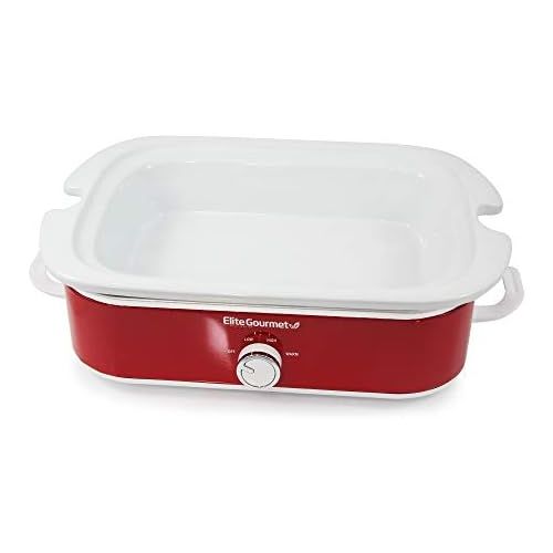  [아마존베스트]Elite Gourmet MST-5240 Casserole Crock Slow Cooker, Locking Lid Adjustable Temperature Keep Warm Oven & Dishwasher-Safe Casserole Pan, 3.5Qt Capacity, Red