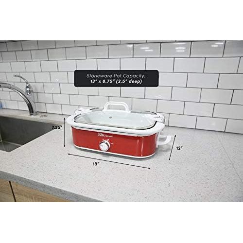  [아마존베스트]Elite Gourmet MST-5240 Casserole Crock Slow Cooker, Locking Lid Adjustable Temperature Keep Warm Oven & Dishwasher-Safe Casserole Pan, 3.5Qt Capacity, Red