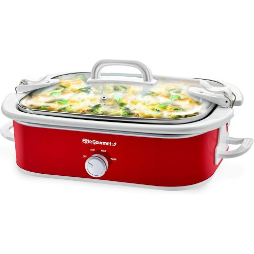  [아마존베스트]Elite Gourmet MST-5240 Casserole Crock Slow Cooker, Locking Lid Adjustable Temperature Keep Warm Oven & Dishwasher-Safe Casserole Pan, 3.5Qt Capacity, Red