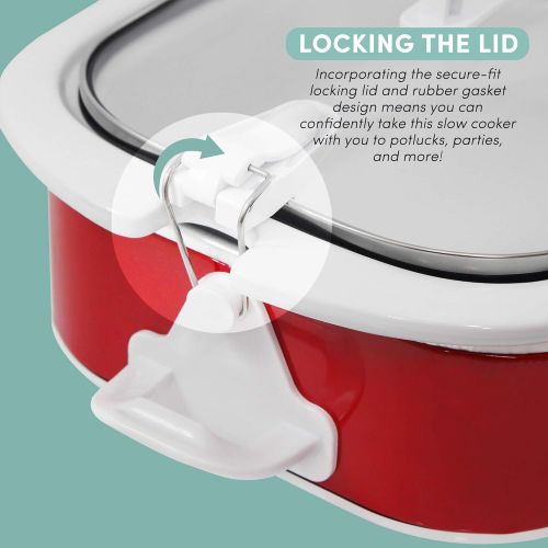  [아마존베스트]Elite Gourmet MST-5240 Casserole Crock Slow Cooker, Locking Lid Adjustable Temperature Keep Warm Oven & Dishwasher-Safe Casserole Pan, 3.5Qt Capacity, Red