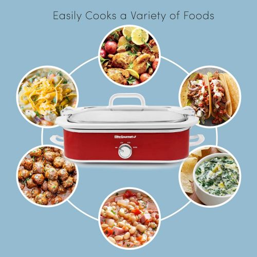  [아마존베스트]Elite Gourmet MST-5240 Casserole Crock Slow Cooker, Locking Lid Adjustable Temperature Keep Warm Oven & Dishwasher-Safe Casserole Pan, 3.5Qt Capacity, Red