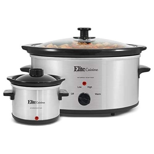  Elite Cuisine MST-500D Maxi-Matic 5 Quart Slow Cooker with Dipper, Black (Stainless Steel)