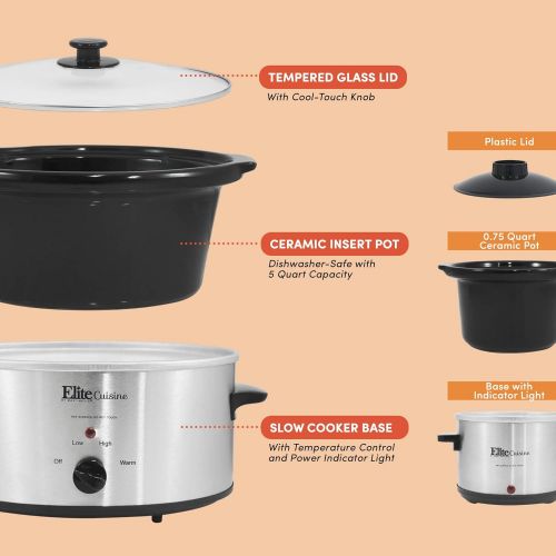  Elite Cuisine MST-500D Maxi-Matic 5 Quart Slow Cooker with Dipper, Black (Stainless Steel)