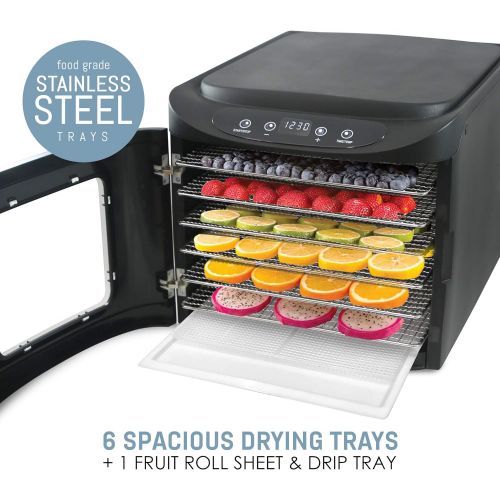  Elite Platinum Maxi-Matic EFD-313B Digital Food Dehydrator with Stainless Steel Trays, Adjustable Timer and Temperature Controls with Auto Shut-Off BPA-Free Trays, 6 Trays, Black