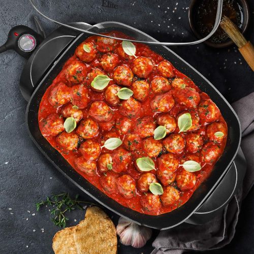  Maxi-Matic Elite Platinum EG-6203 Non-stick Deep Dish Heavy Duty Electric Skillet with Tempered Glass Vented Lid and Easy-Pour Spout 1500W, 16” x 13” x 3.15” - 8 quart, Black