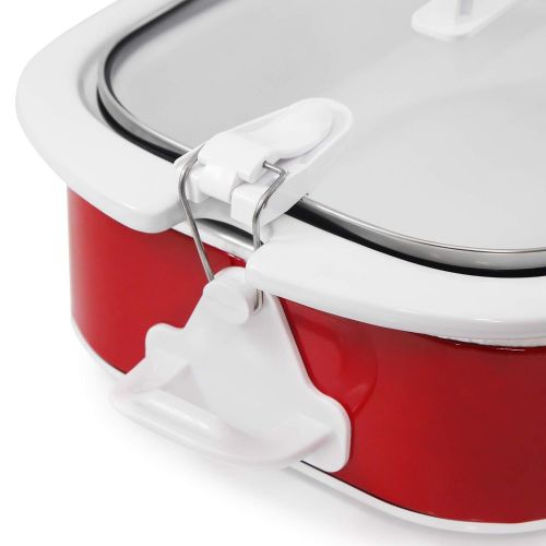  Elite Gourmet MST-5240 Casserole Slow Cooker, Locking Lid, Adjustable Temp, Keep Warm Dishwasher-Safe Glass Lid & Casserole Dish, 3.5QtCapacity 3.5Qt Capacity, Red