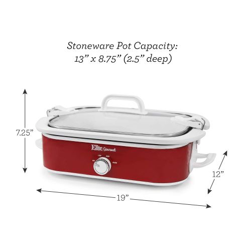  Elite Gourmet MST-5240 Casserole Slow Cooker, Locking Lid, Adjustable Temp, Keep Warm Dishwasher-Safe Glass Lid & Casserole Dish, 3.5QtCapacity 3.5Qt Capacity, Red