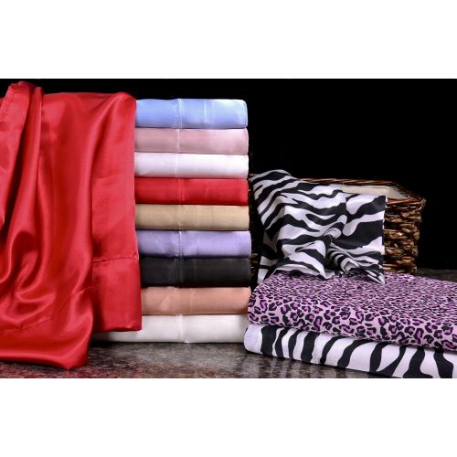  Elite Home Products 100% Luxury Satin Polyester Solid Sheet Set, Queen, Red