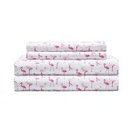 Elite Home Products Microfiber 90 GSM Whimsical Printed Deep-Pocketed Sheet Set, Twin, Pink Flamingo