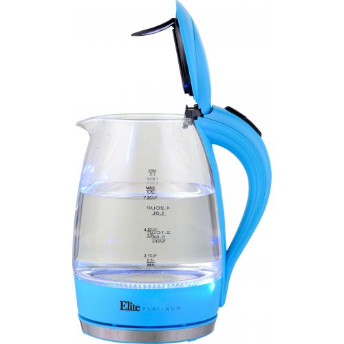  Elite Home Fashions Elite Platinum EKT-300BL 1.7-Liter Glass Cordless Electric Kettle, Blue