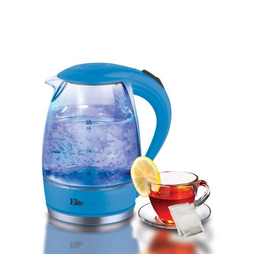  Elite Home Fashions Elite Platinum EKT-300BL 1.7-Liter Glass Cordless Electric Kettle, Blue