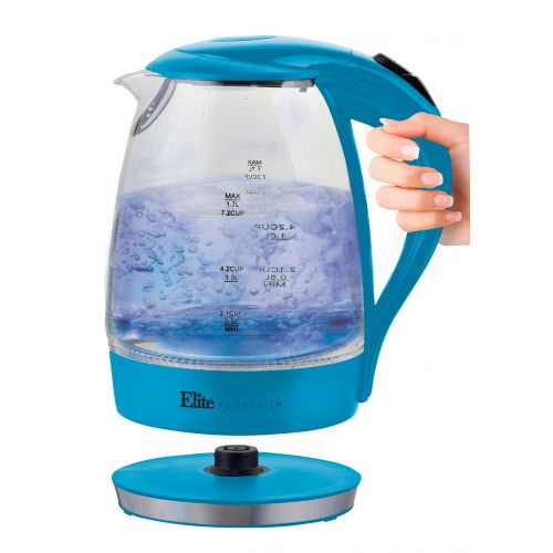  Elite Home Fashions Elite Platinum EKT-300BL 1.7-Liter Glass Cordless Electric Kettle, Blue