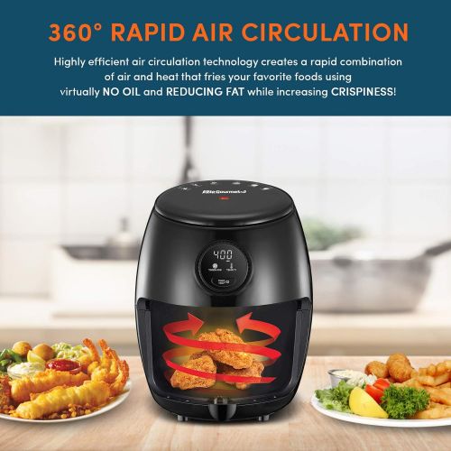  [아마존베스트]Elite Gourmet EAF2612D Personal 2.1Qt Compact Space Saving Programmable Hot Air Fryer, Oil-Less Healthy Cooker, Timer & Temperature Controls, PFOA/PTFE Free, 1000W, Black