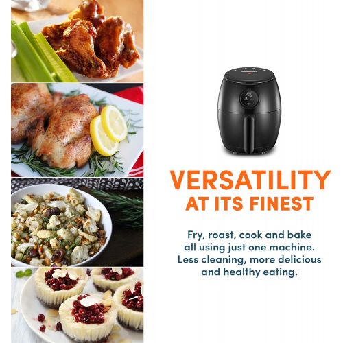  [아마존베스트]Elite Gourmet EAF2612D Personal 2.1Qt Compact Space Saving Programmable Hot Air Fryer, Oil-Less Healthy Cooker, Timer & Temperature Controls, PFOA/PTFE Free, 1000W, Black