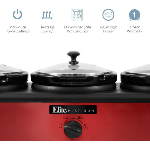  Maxi-Matic EWMST-325R Triple Slow Cooker, 7.5 QT, Red