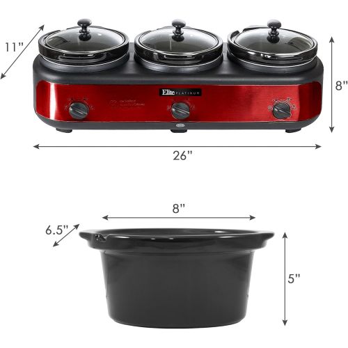  Maxi-Matic EWMST-325R Triple Slow Cooker, 7.5 QT, Red