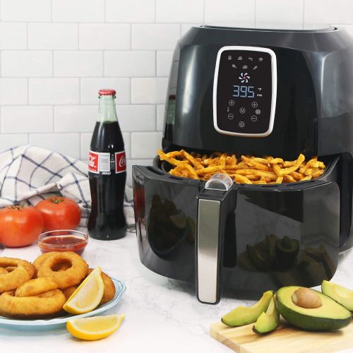 Elite Platinum EAF-1616 Electric Digital Air Fryer Oil-Less Healthy Cooker with Extra Large Capacity up to 4 Lbs of Food, 7 Menu Functions 1800-Watts with 26 Full Color Recipes 5.5