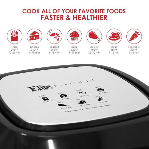  Elite Platinum EAF-1616 Electric Digital Air Fryer Oil-Less Healthy Cooker with Extra Large Capacity up to 4 Lbs of Food, 7 Menu Functions 1800-Watts with 26 Full Color Recipes 5.5