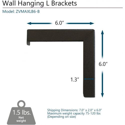  Elite Screens 6 Black Projector Screen L-Brackets, Single Metal Welded Construction, Wall or Ceiling Mount - Includes Hooks and Hardware, Model: ZVMAXLB6-B