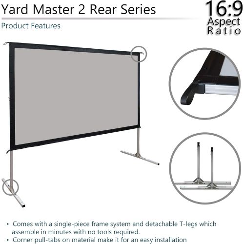  Elite Screens Yard Master 2, 110 inch Outdoor Projector Screen with Stand 16:9, 8K 4K Ultra HD 3D Fast Fold Portable Movie Theater Cinema 110 ” Indoor Foldable Easy Snap Projection