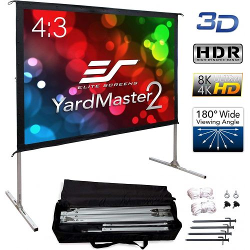  Elite Screens Yard Master 2, 110 inch Outdoor Projector Screen with Stand 16:9, 8K 4K Ultra HD 3D Fast Fold Portable Movie Theater Cinema 110 ” Indoor Foldable Easy Snap Projection