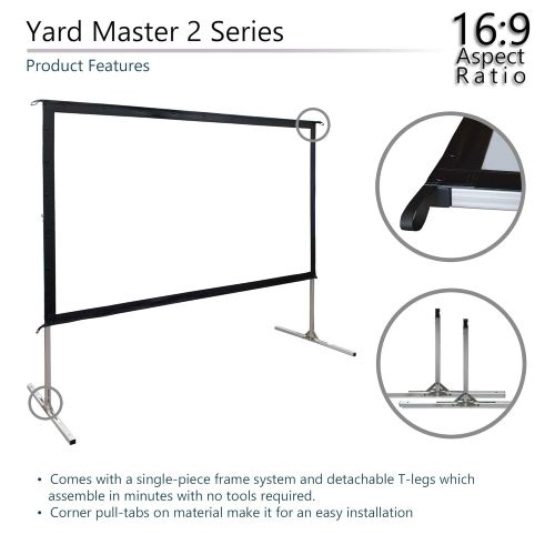  Elite Screens Yard Master 2, 110 inch Outdoor Projector Screen with Stand 16:9, 8K 4K Ultra HD 3D Fast Fold Portable Movie Theater Cinema 110 ” Indoor Foldable Easy Snap Projection