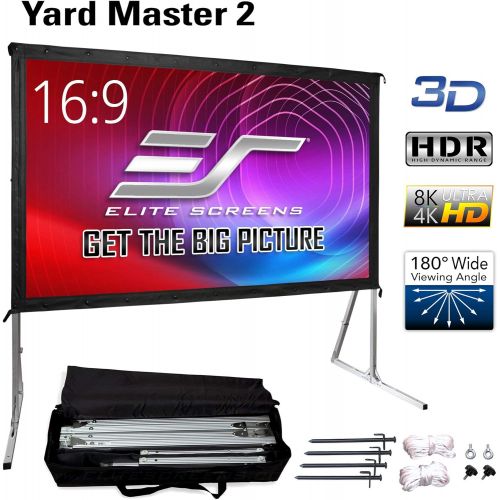  Elite Screens Yard Master 2, 110 inch Outdoor Projector Screen with Stand 16:9, 8K 4K Ultra HD 3D Fast Fold Portable Movie Theater Cinema 110 ” Indoor Foldable Easy Snap Projection