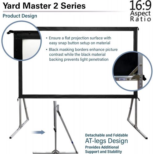  Elite Screens Yard Master 2, 110 inch Outdoor Projector Screen with Stand 16:9, 8K 4K Ultra HD 3D Fast Fold Portable Movie Theater Cinema 110 ” Indoor Foldable Easy Snap Projection