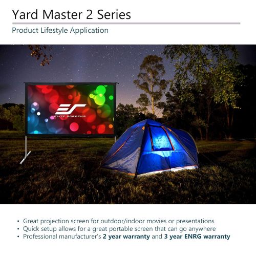  Elite Screens Yard Master 2, 110 inch Outdoor Projector Screen with Stand 16:9, 8K 4K Ultra HD 3D Fast Fold Portable Movie Theater Cinema 110 ” Indoor Foldable Easy Snap Projection