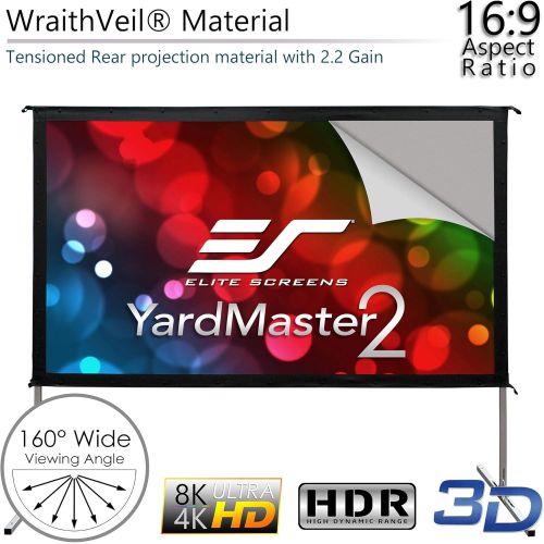  Elite Screens Yard Master 2, 110 inch Outdoor Projector Screen with Stand 16:9, 8K 4K Ultra HD 3D Fast Fold Portable Movie Theater Cinema 110 ” Indoor Foldable Easy Snap Projection