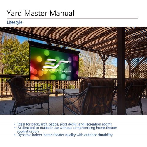  Elite Screens Yard Master Manual, 100-inch Indoor Outdoor Rain Water Protection Projector Screen 16:9, 8K 4K Ultra HD 3D Movie Theater Cinema 100” IP-65 Mildew Resistant Projection