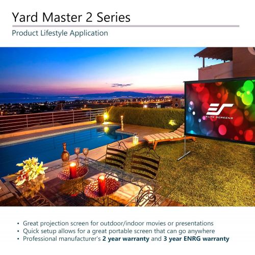  Elite Screens Yard Master 2, 100 inch Outdoor Projector Screen with Stand 16:9, 8K 4K Ultra HD 3D Fast Folding Portable Movie Theater Cinema 100 Indoor Foldable Easy Snap Projectio