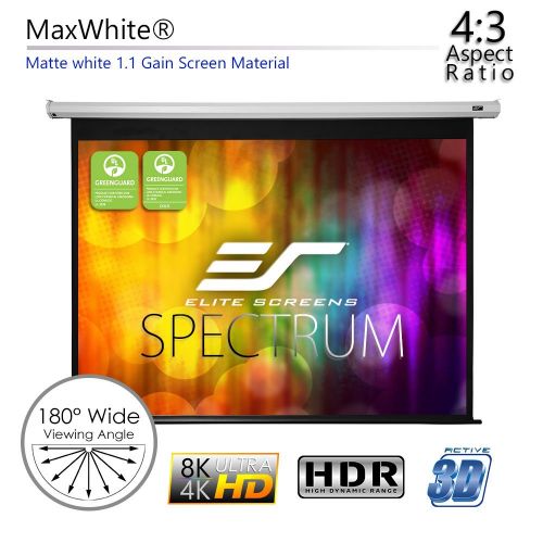  Elite Screens Spectrum, 180-inch Diag 4:3, Electric Motorized 4K8K Ready Drop Down Projector Screen, ELECTRIC180V