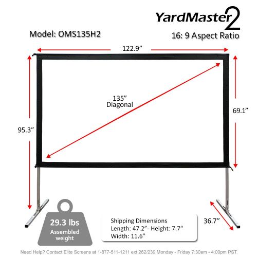  Elite Screens Yard Master 2, 135 inch Outdoor Projector Screen with Stand 16:9, 8K 4K Ultra HD 3D Fast Folding Portable Movie Theater Cinema 135 Indoor Foldable Easy Snap Projectio