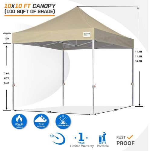  [아마존핫딜][아마존 핫딜] EliteShade 10x10 Commercial Ez Pop Up Canopy Tent Instant Canopy Party Tent Sun Shelter with Heavy Duty Roller Bag, Bonus 4 Weight Bags, Beige