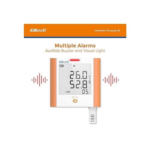  Elitech Digital Temperature Humidity Data Logger Medical Refrigerator Thermometer Vaccine Fridge Temperature Monitor Max Min Value, GSP-8, 10 Pack