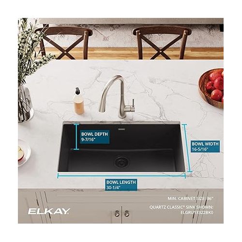  Elkay Quartz Classic ELGRU13322BK0 Black Single Bowl Undermount Sink