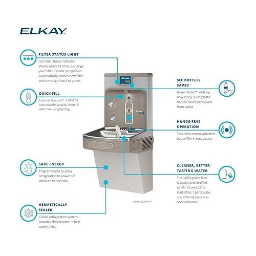  Elkay LZS8WSLP Enhanced ezH2O Bottle Filling Station & Single ADA Cooler Filtered Refrigerated Light Gray