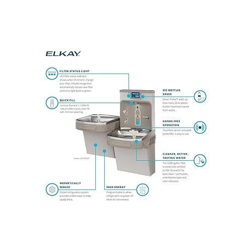  Elkay LZSTL8WSLP ezH2O Bottle Filling Station, Bi-level, Light Gray Granite