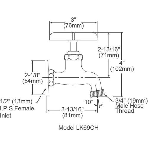  Elkay LK69CH Commercial Service/Utility Single Hole Wall Mount Faucet with Hose End, Chrome