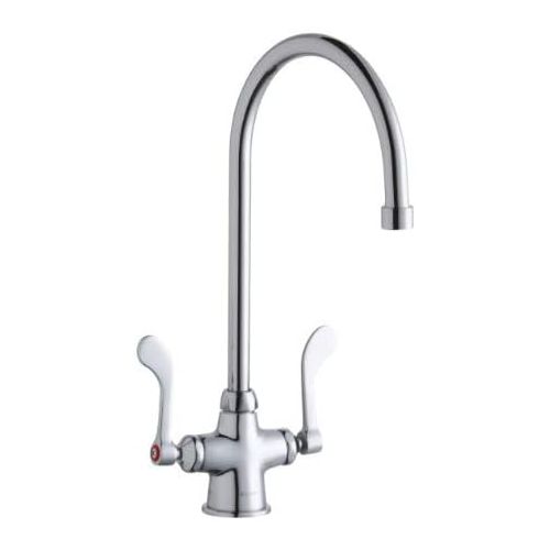  Elkay LK500GN08T4 Single Hole Concealed Deck Faucet with 8 Gooseneck Spout and 4 Wristblade Handles, Chrome