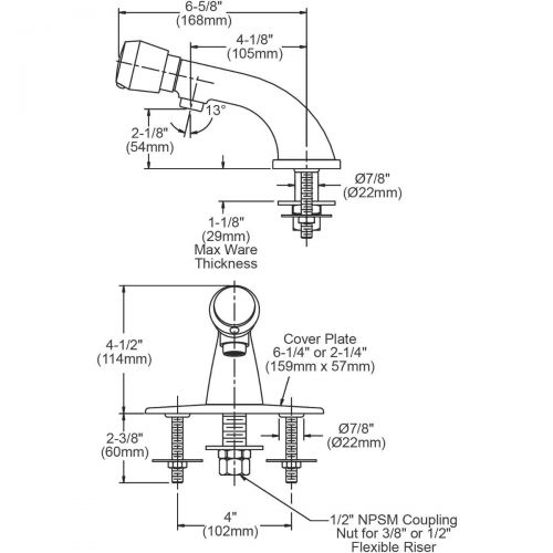  Elkay LK652 Deck Mount Metered Lavatory Faucet with Cast Fixed Spout and Push Button Handle