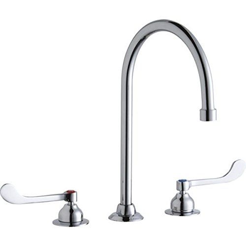  Elkay LK800GN08T6 Chrome Concealed Deck Faucet with 8 Gooseneck Spout and 6 Wristblade Handles