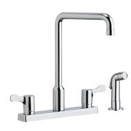 Elkay LKD2443C Exposed Deck Mount Faucet with Arc Spout and Lever Handles with Side Spray, Chrome
