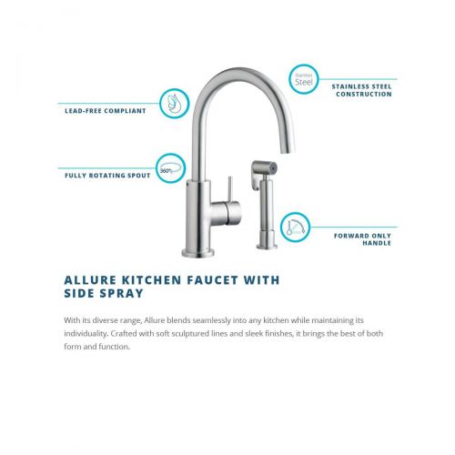  Elkay LK7922SSS Allure Satin Stainless Steel Single Lever Kitchen Faucet with Side Spray